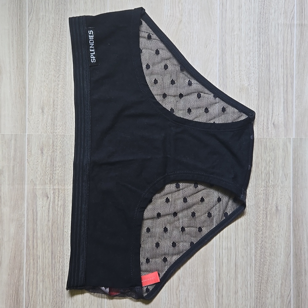 Splendies Womens' Cotton Bikini Polka Dot Underwear Black Sheer Panties Medium